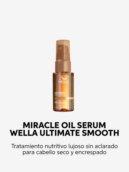 El ULTIMATE SMOOTH Miracle Oil Serum es un aceite capilar liviano y nutritivo que actúa en solo 30 segundos, dejando el cabello más suave, brillante y sin frizz. Su fórmula con escualano y omega-9 nutre en profundidad desde el interior y proporciona suavidad que dura hasta 3 días*.  *Con el uso continuo y sin lavado durante 3 días, en comparación con un cabello sin tratamiento.