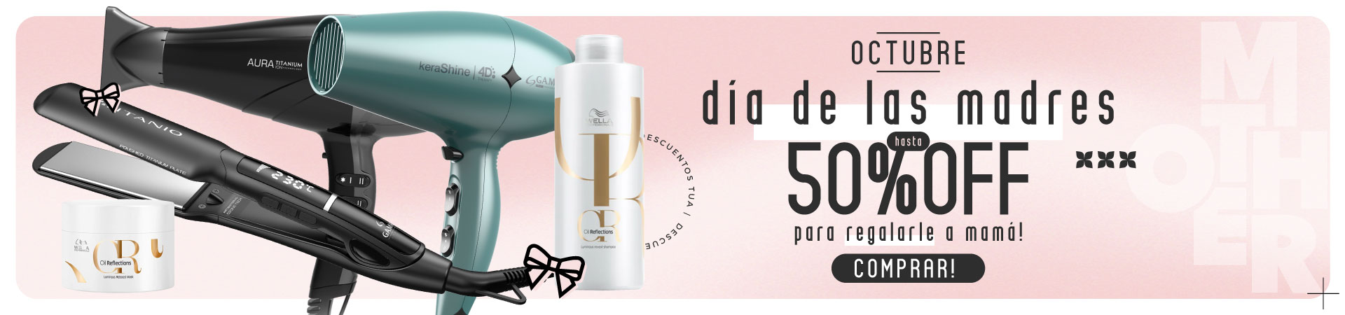 ¡Transforma el cuidado del cabello en un solo lugar con TUA! Este mes de la madre, disfruta hasta un 50% de descuento en nuestros secadores, planchas y cepillos alisadores. No dejes pasar esta oportunidad de regalarle a mamá el mejor estilo. ¡Compra ahora y sorpréndela con el regalo perfecto!